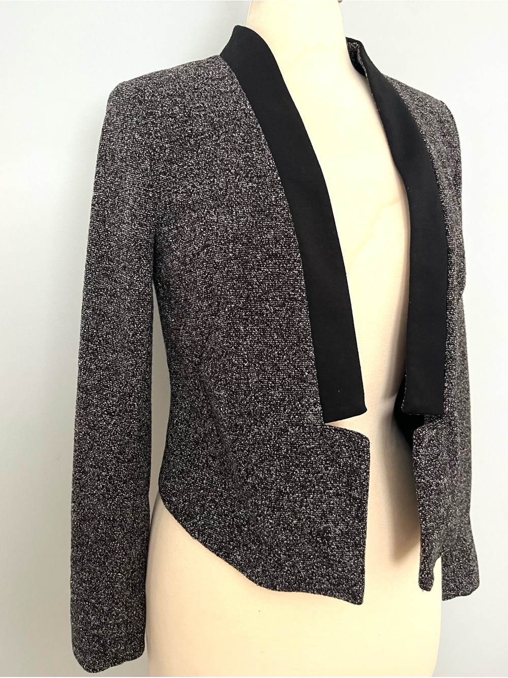 Gap Textured Knit Open Front Cropped Blazer Black Gray Size S
